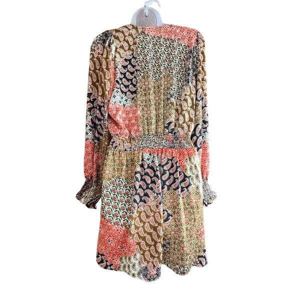 Zara Dress Womens XS Paisley Mini V-neck Long Balloon sleeves elastic cuffs - Picture 8 of 16